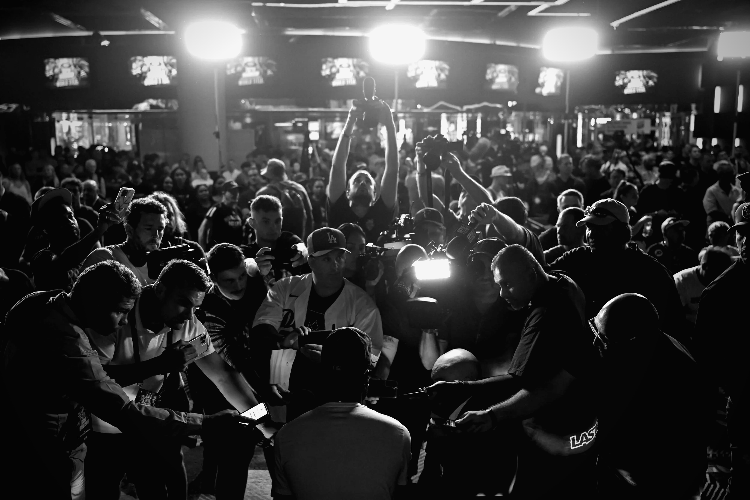 Press scrum at a Tszyu weigh-in